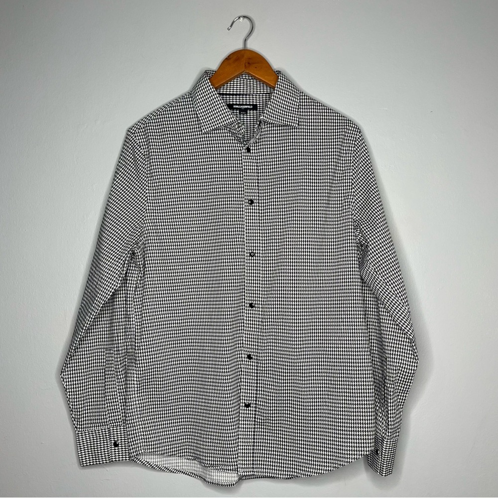 Karl Lagerfeld Paris Houndstooth Snap Button Long Sleeve Shirt AA
